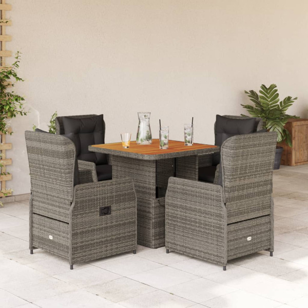 Set comedor de jardín 5 piezas con cojines ratán sintético gris D