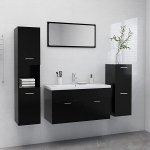 Juego de muebles de baño madera de ingeniería negro D