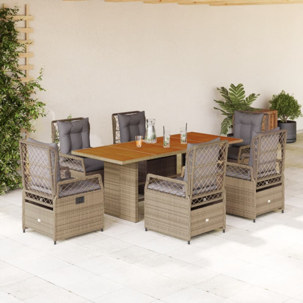 Set Jardim de jantar 7 pessoas com almofadas ratão sintético beige D