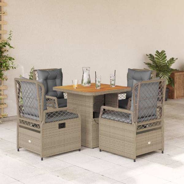 Set comedor de jardín 5 pzas con cojines ratán sintético beige D