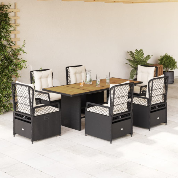 Set de comedor de jardín 7 pzas y cojines ratán sintético negro D