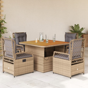 Set comedor de jardín 5 pzas con cojines ratán sintético beige D