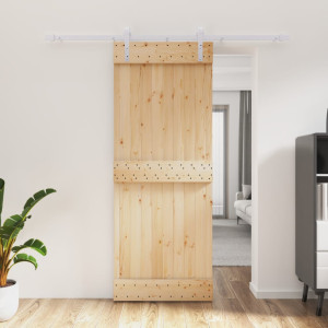 Puerta corredera con herrajes madera maciza de pino 80x210 cm D