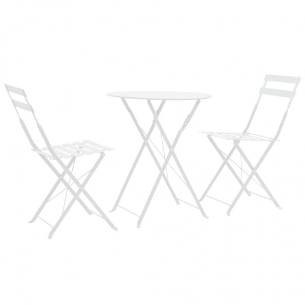 Mesa e cadeiras Bistro de jardim 3 peças de aço branco D