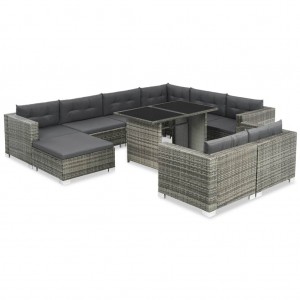 Set de muebles de jardín 10 pzas y cojines ratán sintético gris D