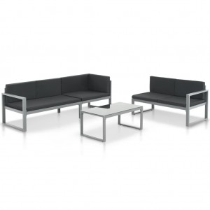 Conjunto de sofás de jardín con cojines aluminio negro 3 piezas D