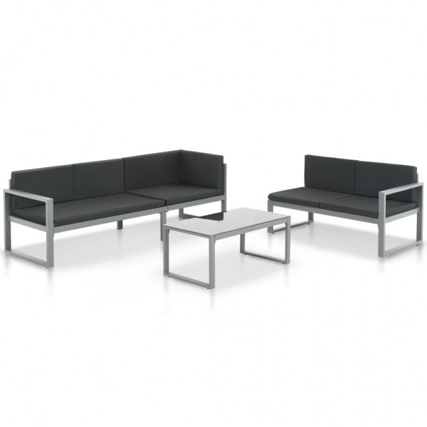 Conjunto de sofás de jardim com almofadas de alumínio preto 3 peças D