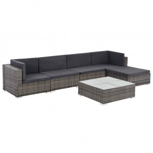 Set de muebles de jardín 6 pzas y cojines ratán sintético gris D