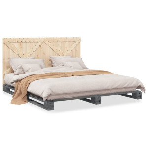 Estructura de cama con cabecero madera de pino gris 200x200cm D