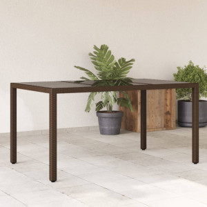 Mesa de jardín superficie de vidrio ratán PE marrón 150x90x75cm D