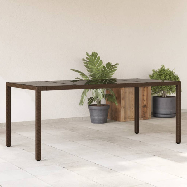 Mesa de jardim superfície de vidro ratão PE marrom 190x90x75cm D