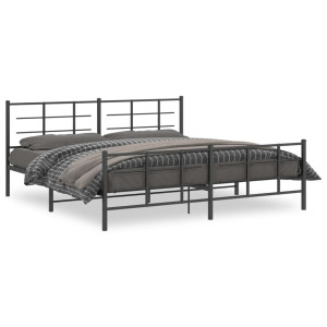 Estructura de cama cabecero y estribo metal negro 200x200 cm D