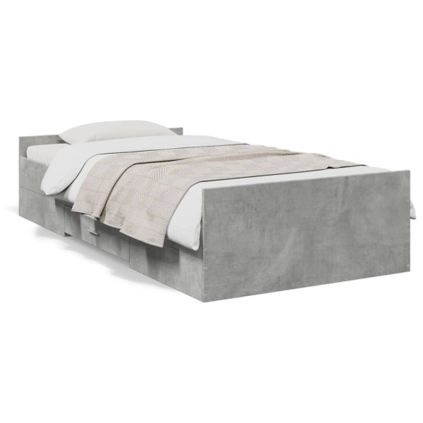 Cama com gavetas madeira engenharia cinza concreto 90x190 cm D