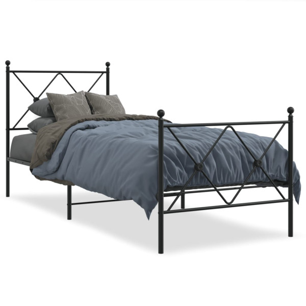 Estrutura de cama com cabeceira e estribo de metal preto 80x200 cm D