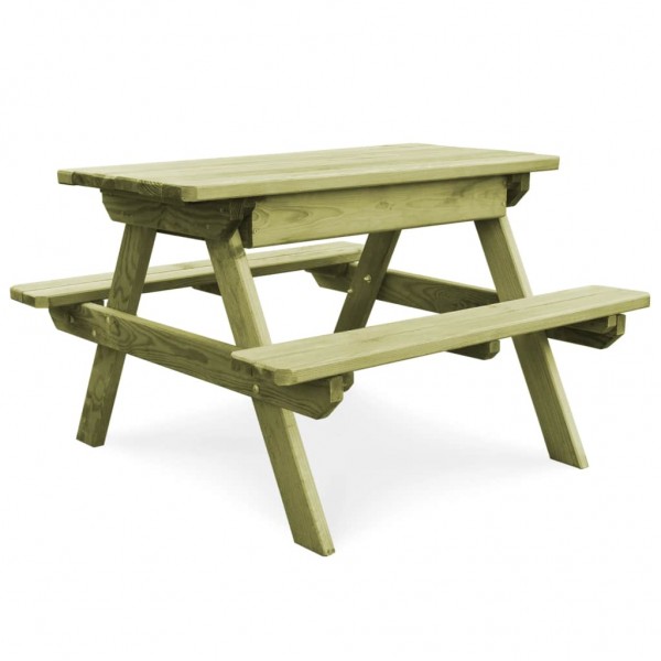 Mesa de pícnic y bancos niños madera pino impregnada 90x90x58cm D
