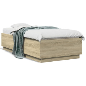 Estructura cama con luces LED madera roble Sonoma 90x190 cm D