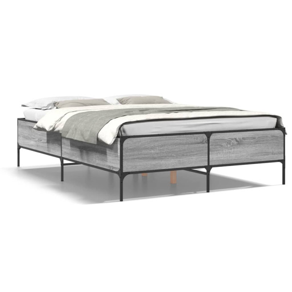 Estructura cama madera ingeniería metal gris Sonoma 140x200 cm D