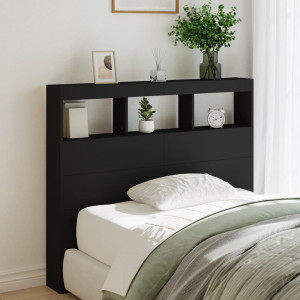 Cabeceira de cama com LED preto 120x17x102 cm D