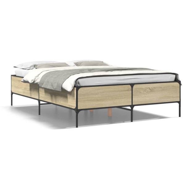 Estructura cama madera ingeniería metal roble Sonoma 160x200 cm D