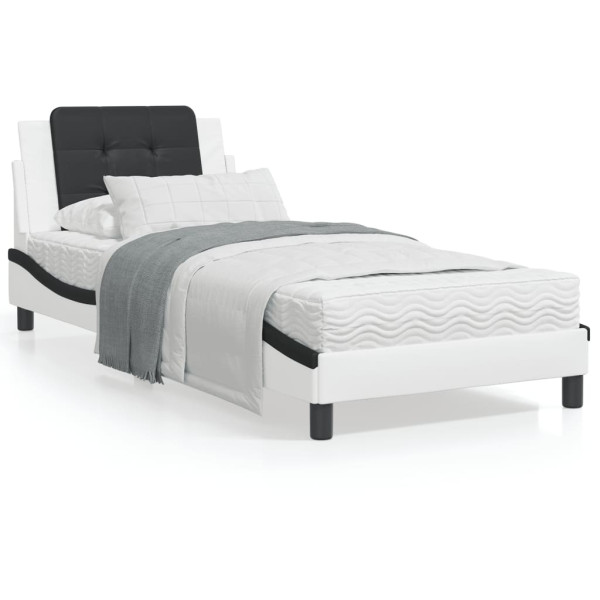 Cama com colchão de couro sintético preto e branco 90x200 cm D