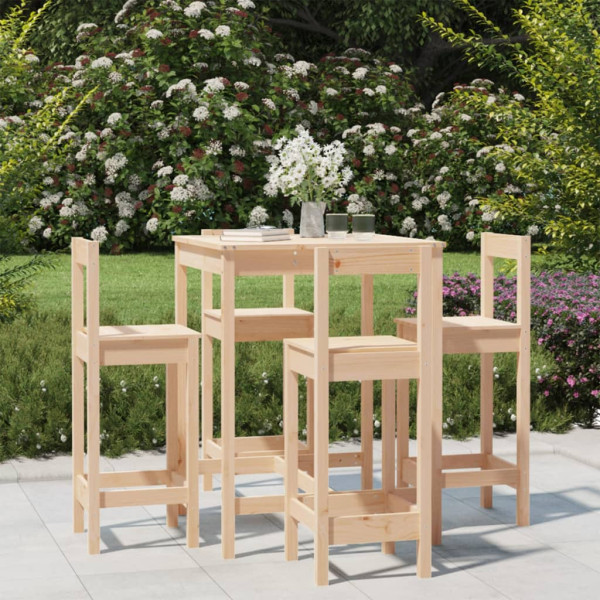 Set de mesa y taburetes altos jardín 5 pzas madera maciza pino D