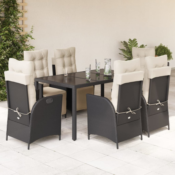 Set de comedor de jardín 7 pzas y cojines ratán sintético negro D