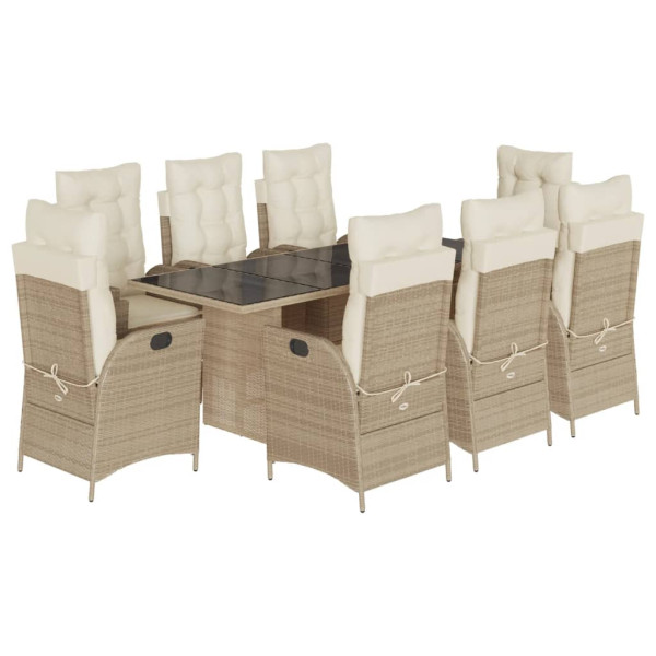 Set comedor de jardín 9 pzas con cojines ratán sintético beige D