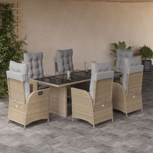 Set comedor de jardín 7 pzas con cojines ratán sintético beige D