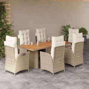 Set comedor de jardín 7 pzas con cojines ratán sintético beige D