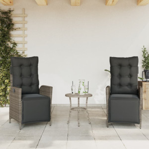 Sillones reclinables jardín con reposapiés 2 uds ratán PE gris D