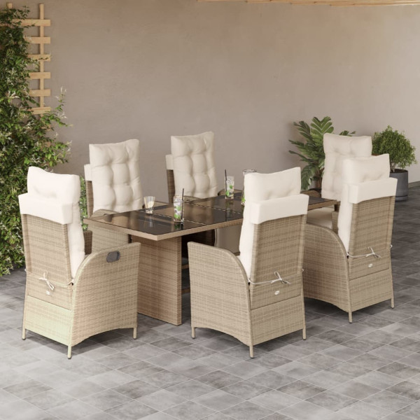 Set comedor de jardín 7 pzas con cojines ratán sintético beige D