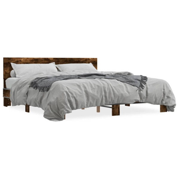 Estrutura cama madeira engenharia metal carvalho fumado 200x200cm D