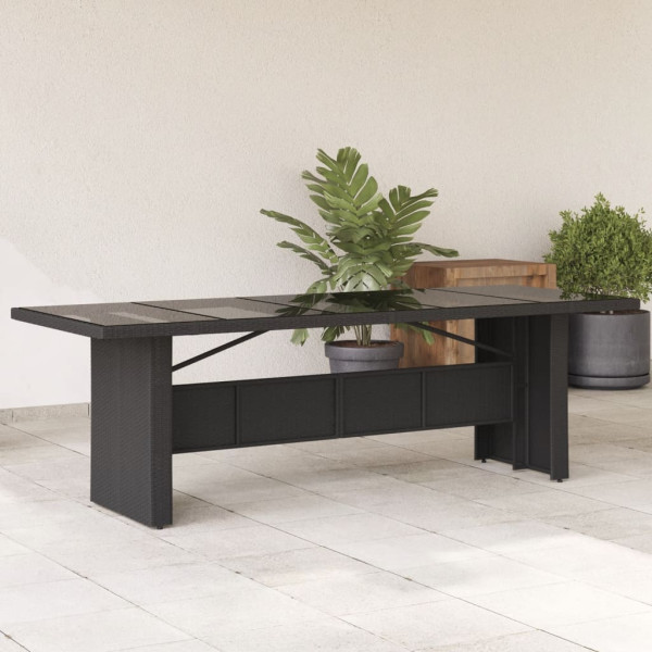 Mesa de jardim superfície de vidro rattan PE preto 240x90x75 cm D