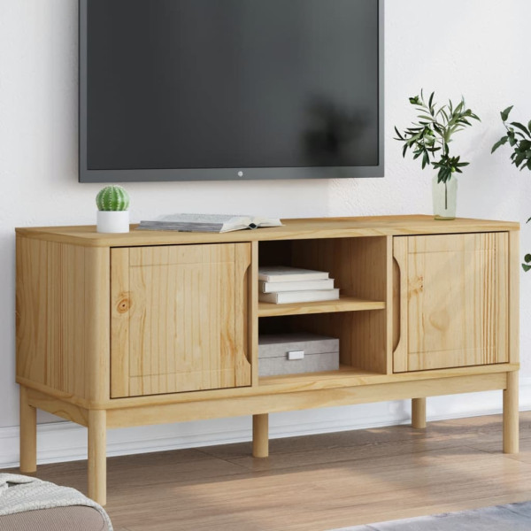 Mueble de TV FLORO madera maciza pino marrón cera 114x43x55 cm D