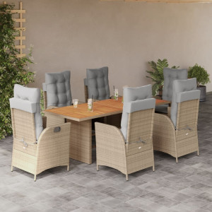 Set comedor de jardín 7 pzas con cojines ratán sintético beige D