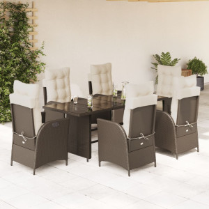 Set comedor de jardín 7 pzas con cojines ratán sintético marrón D