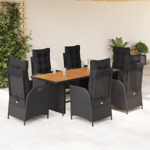 Set de comedor de jardín 7 pzas y cojines ratán sintético negro D