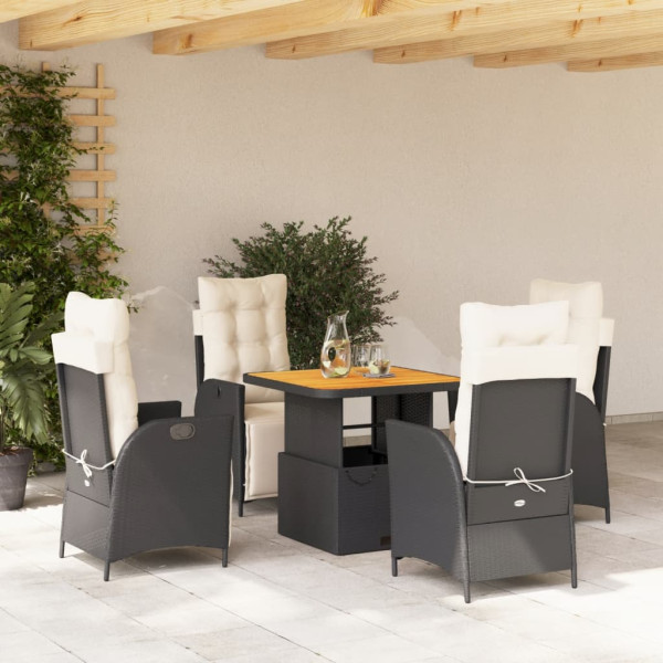 Set de muebles jardín 5 pzas con cojines ratán sintético negro D