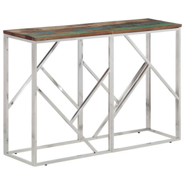 Mesa de console de aço inoxidável madeira maciça reciclada prata D