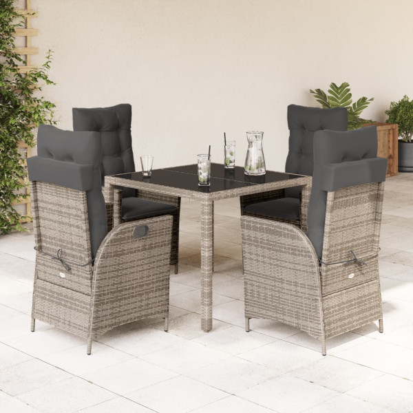 Set comedor de jardín 5 piezas con cojines ratán sintético gris D