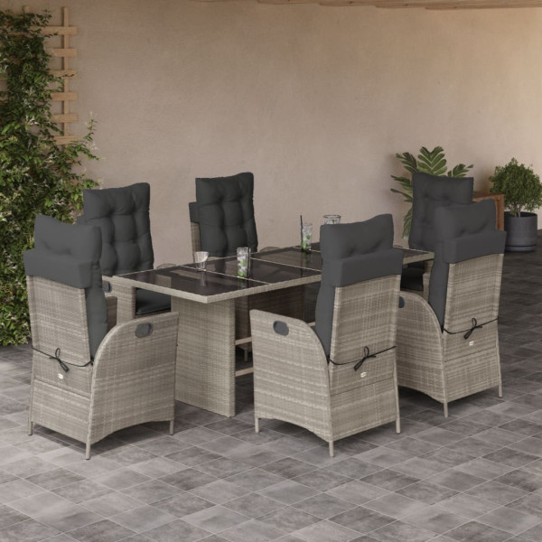 Set comedor jardín 7 pzas y cojines ratán sintético gris claro D