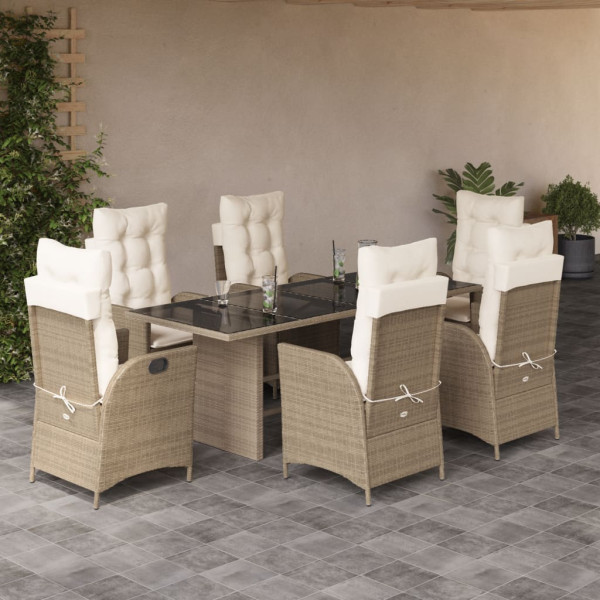 Set comedor de jardín 7 pzas con cojines ratán sintético beige D