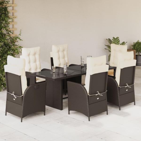 Set comedor jardim 7 pts com almofadas ratan sintético marrom D