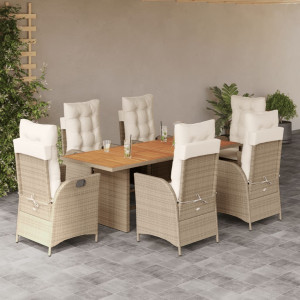 Set comedor de jardín 7 pzas con cojines ratán sintético beige D