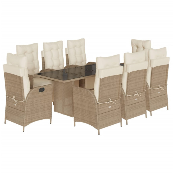 Set comedor de jardín 9 pzas con cojines ratán sintético beige D