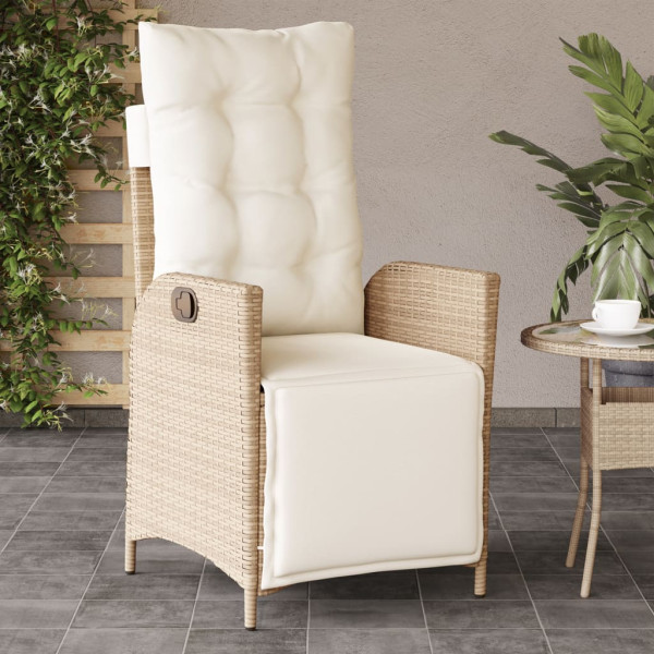 Sillón reclinable de jardín con reposapiés ratán PE beige D