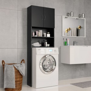Armário de máquina de lavar roupa madeira de contraplacado preto 64x25.5x190 cm D