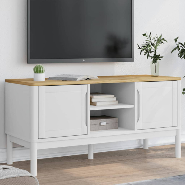 Mueble de TV FLORO madera maciza de pino blanco 114x43x55 cm D