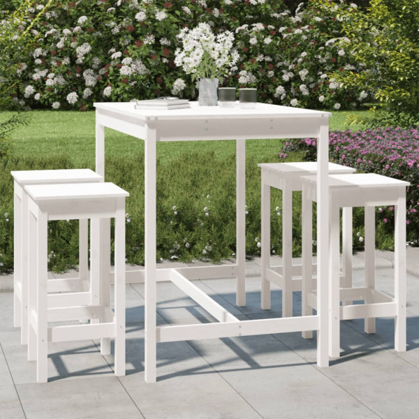 Conjunto de mesa de jardim de 5 peças em madeira de pinho branco e bancos altos D