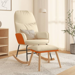 Silla mecedora con reposapiés tela blanco crema D